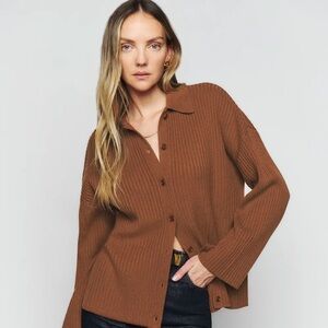 Reformation Fantino Cashmere Collared Cardigan Brown - Size S